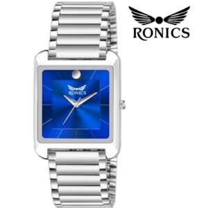 Trendy Analog Black Dial Silver Stainless Steel Strap Men’s Watch